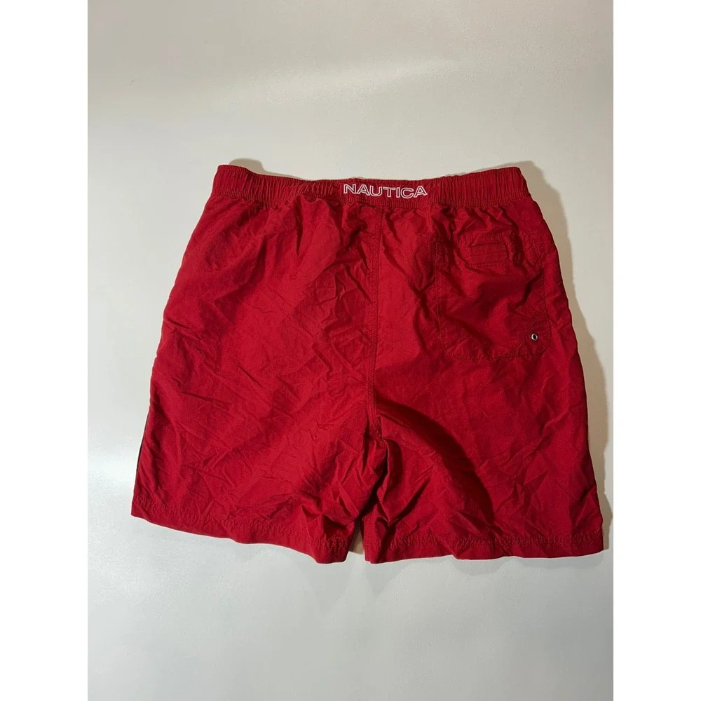 Nautica Swim Trunks Mens Medium Red Excellent Mesh Lined Drawstring Board Shorts